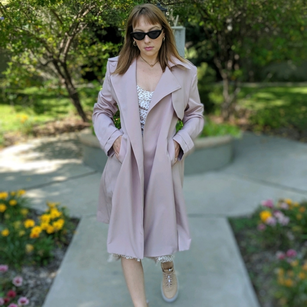 Prima dusty rose mauve trench coat
